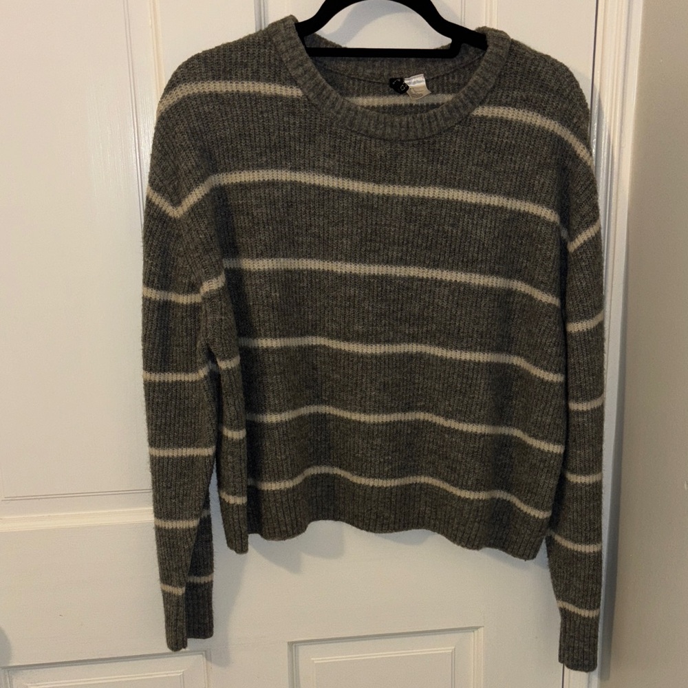 Divided Charcoal and Cream Striped Sweater